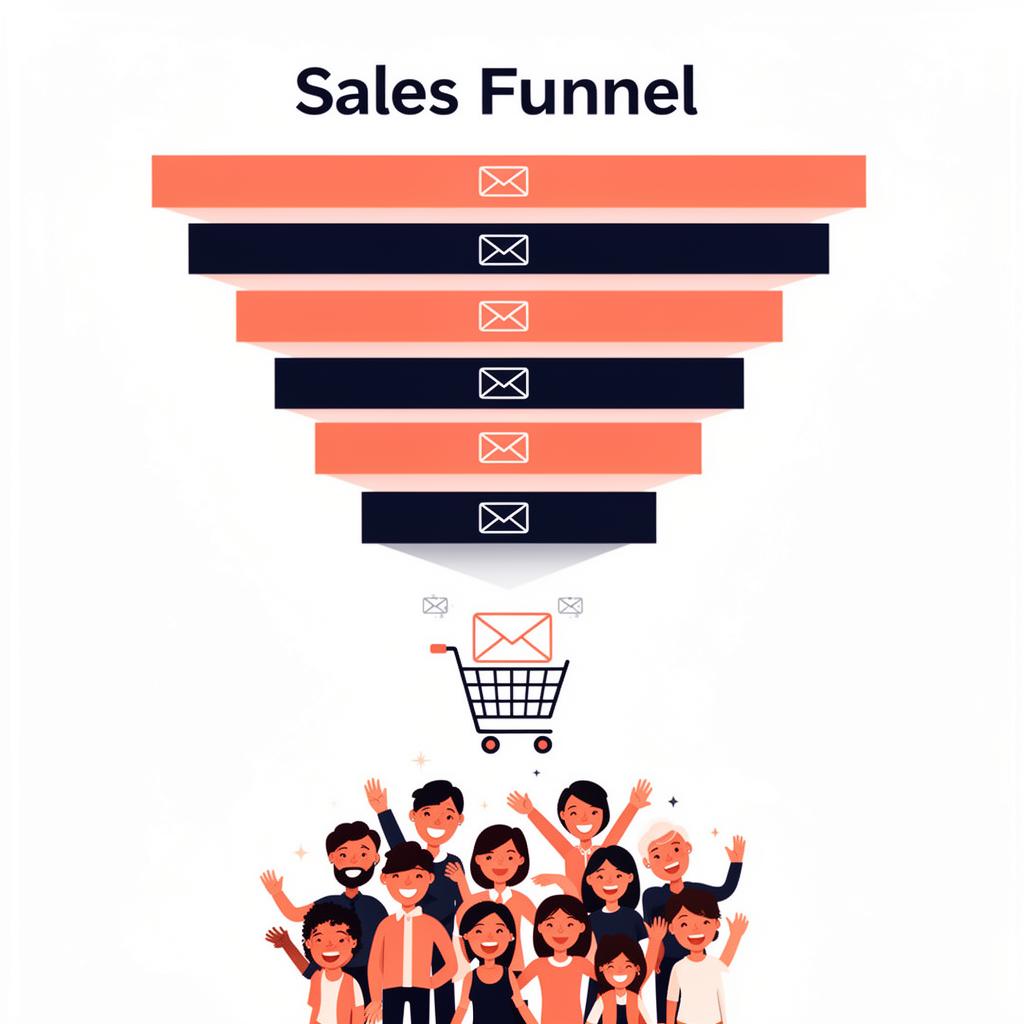 Sales funnel visualization showing the customer journey from email to purchase