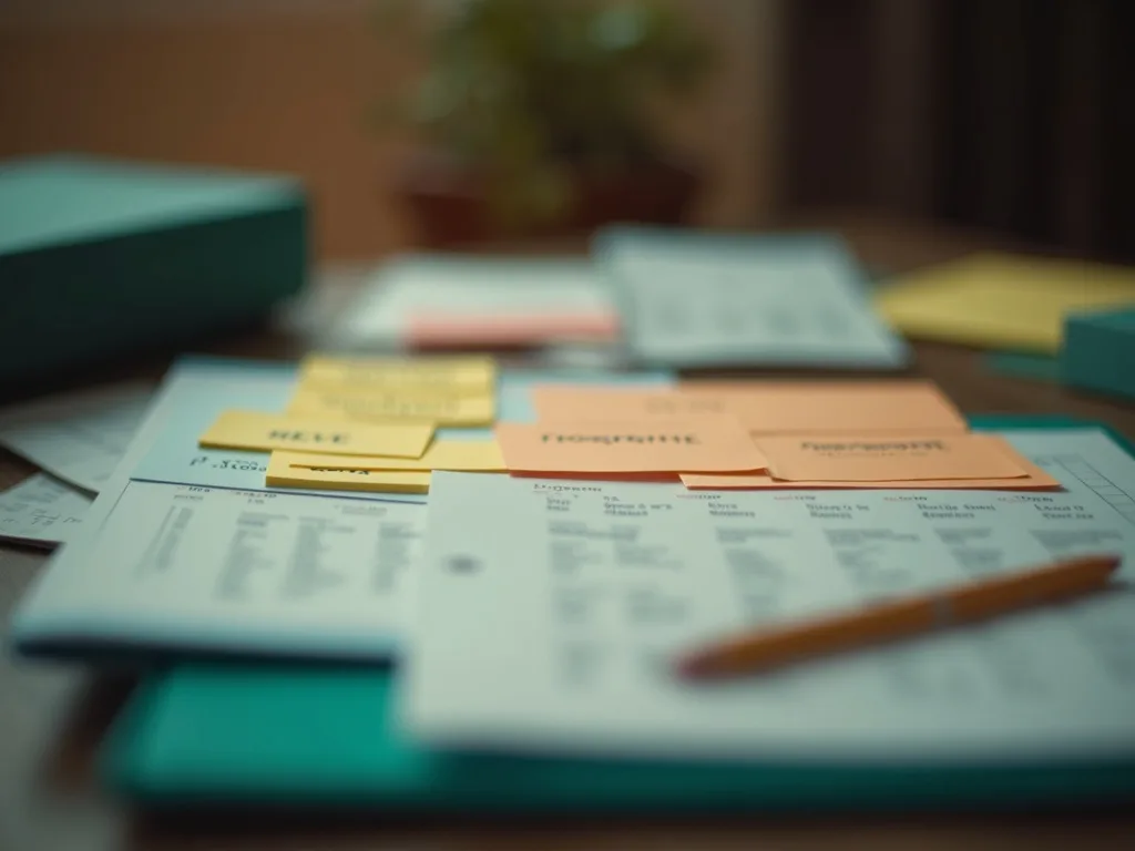 Event planning binder with summit schedule and speaker cards on a professional desk